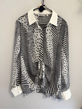 Patrizia Luca Black & White Mixed Pattern Button-Down Shirt